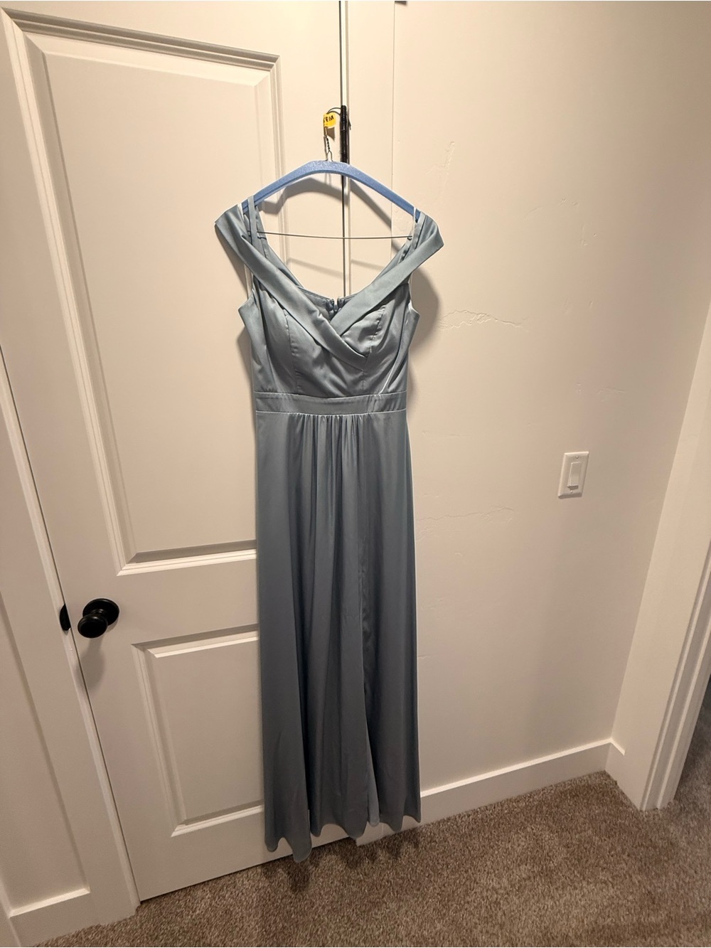 Elegant Off-Shoulder Dusty Blue Bridesmaids Dress